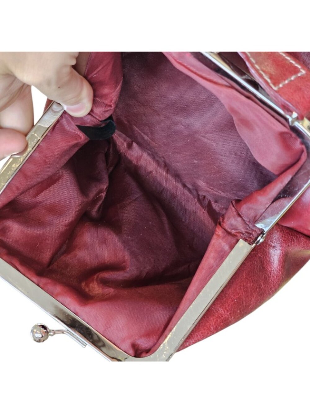 Y2K Wilsons Leather Burgundy Kisslock Top Handle Purse Handbag - Picture 4 of 14